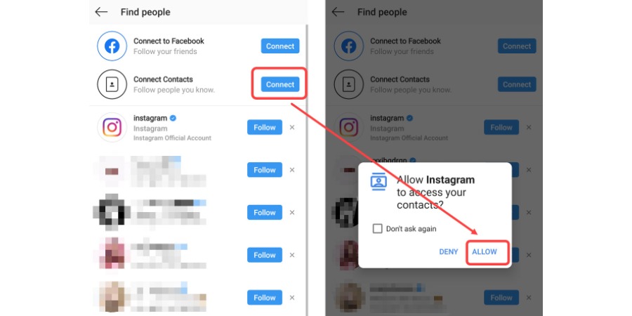 How to link Contacts to Instagram